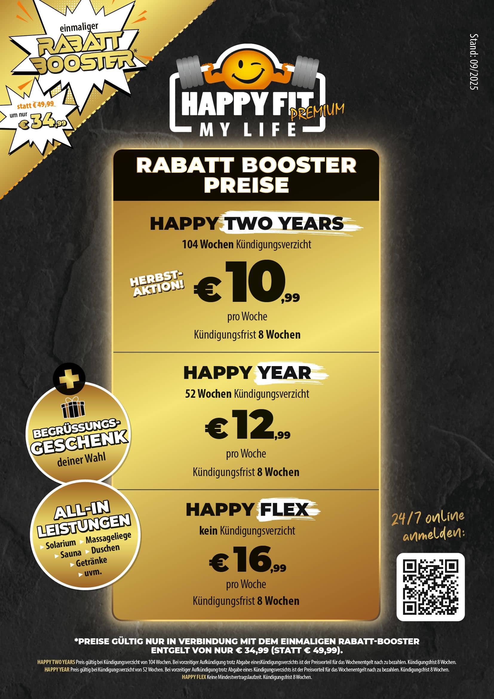 HappyFit Booster Preisliste 09/2025