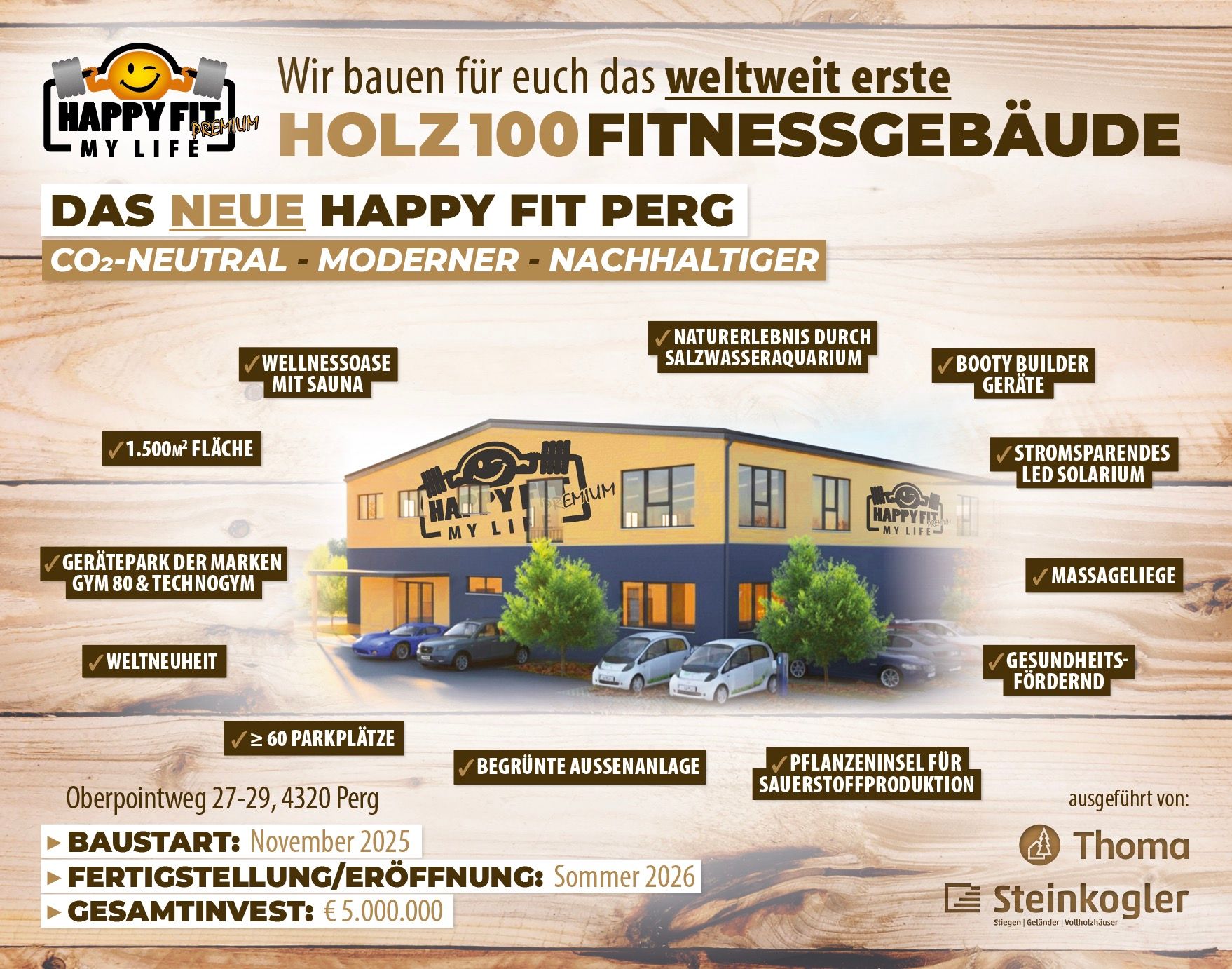 Holz100 x HappyFit Fitnessstudio Gebäude in Perg