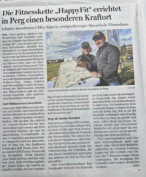 Zeitungsartikel zum Spatenstich HappyFit Perg